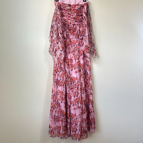 Flor Et Al Jumpsuit Womens 0 Pink Floral Print Silk Tie Sleeve Wide Leg Formal - Picture 7 of 9